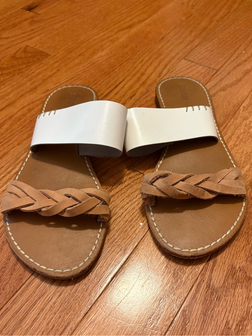 Soludos Double Strap White and Tan Braided Sandals - Picture 7 of 8
